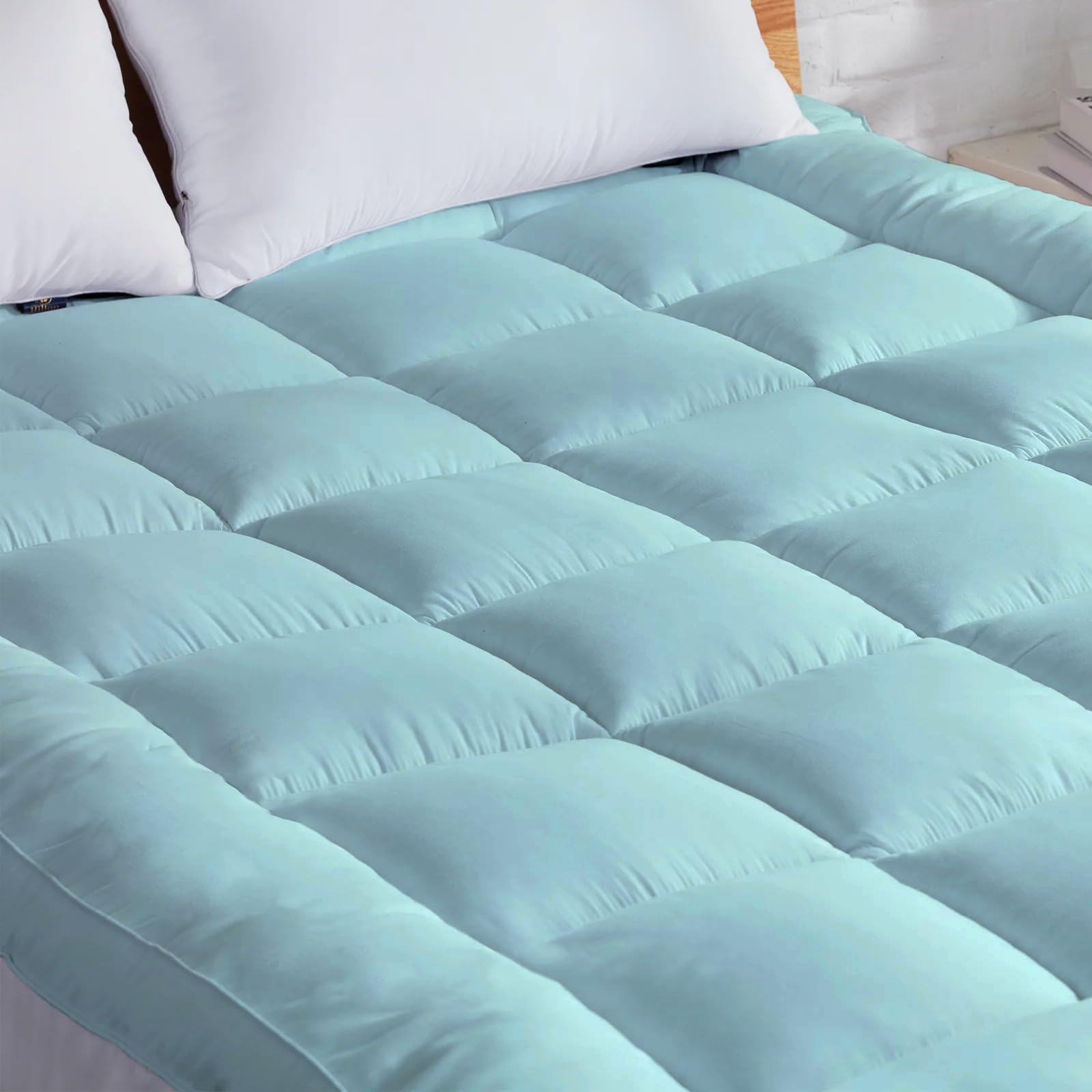 AJISH Mattress Topper Queen Size 75X60 | 3" inch Thickness Premium Mattress Padding | Ultra Soft & Fluffy | Elastic Band Upto 10" Inch | Machine Washable (Sky Blue, 5 X 6.25 Feet)-image-17