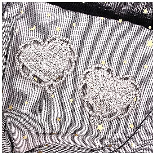 Jascaela Luxury Sparkling Diamond Metal Nipple Covers Sexy Shiny Reusable Rave Club Nipple Stickers - Heart,Silver #TOP3
