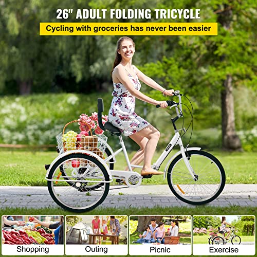 Image of 26'' 7-Speed Adult Tricycle - Foldable 3 Wheel Bike for Adults (White)