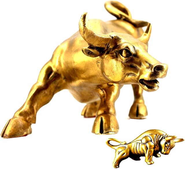WANLIAN Wall Street Bull Statue Bronze Bull Sculpture Home Decoration Represents Life Good Luck Feng Shui Wealth (Two Bulls)
