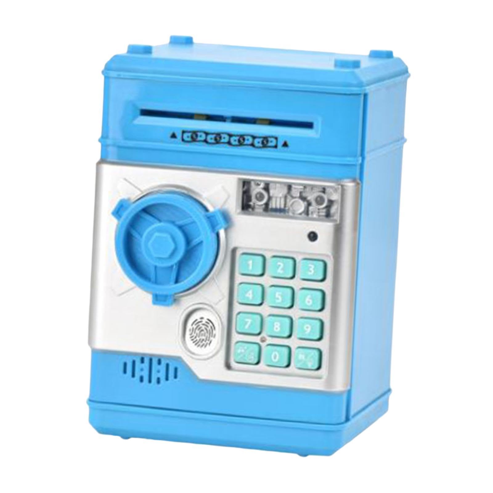 Caja Fuerte Electrónica Infantil Banco de Ahorros Juguete con Contraseña Bloqueo Dactilar Música Almacenaje Dinero Material Plástico Adecuado para Niñ, Azul Claro