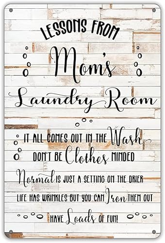 Funny Mom’s Laundry Room Metal Tin Sign Wall Decor, Farmhouse Rustic Laundry Sign for Home Decor Gifts