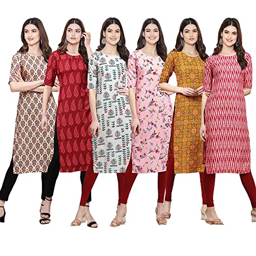 Image of Pinkmint Women's Crepe Digital Print Straight Kurta [Pack of 6] (CKE-329-353-330-333-341-343)