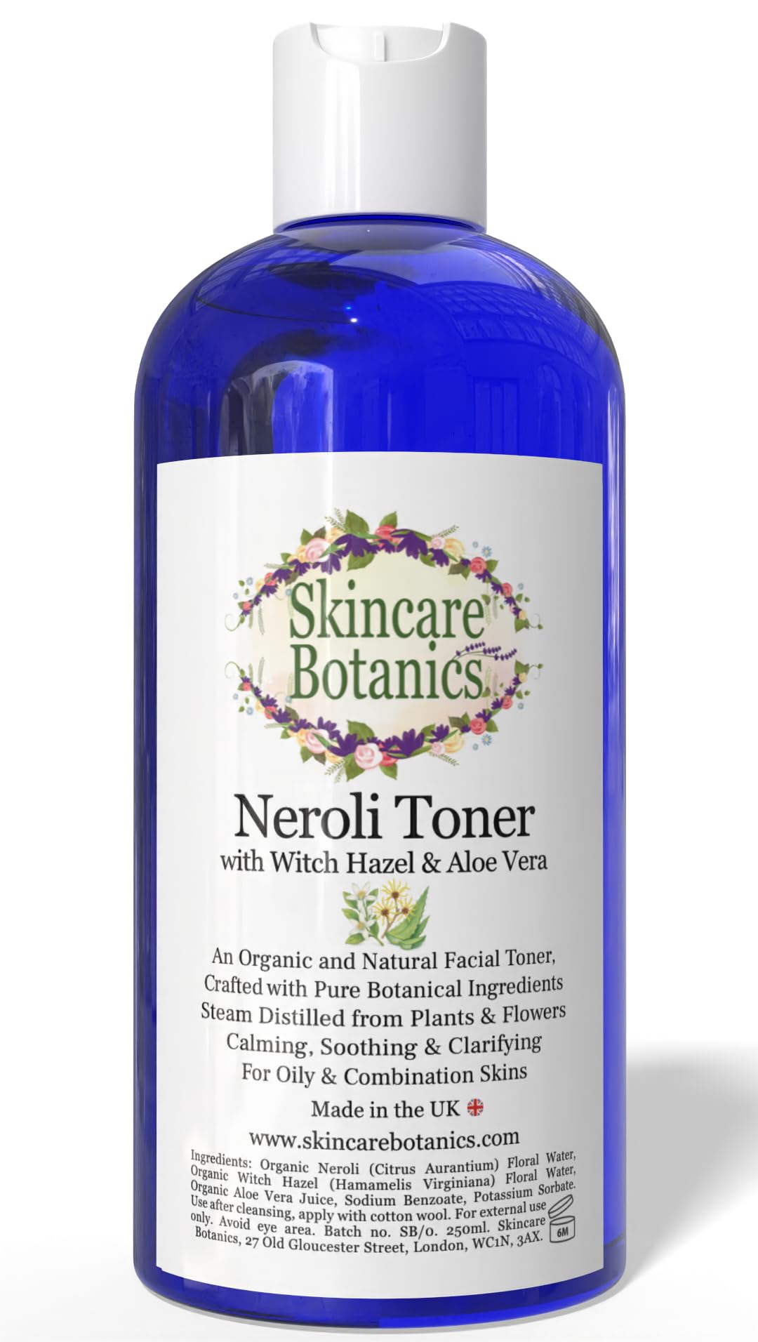 Neroli, Witch Hazel & Aloe Vera Facial Toner | Suitable for Oily & Combination Skins | Made with Natural Floral Waters | 250ml