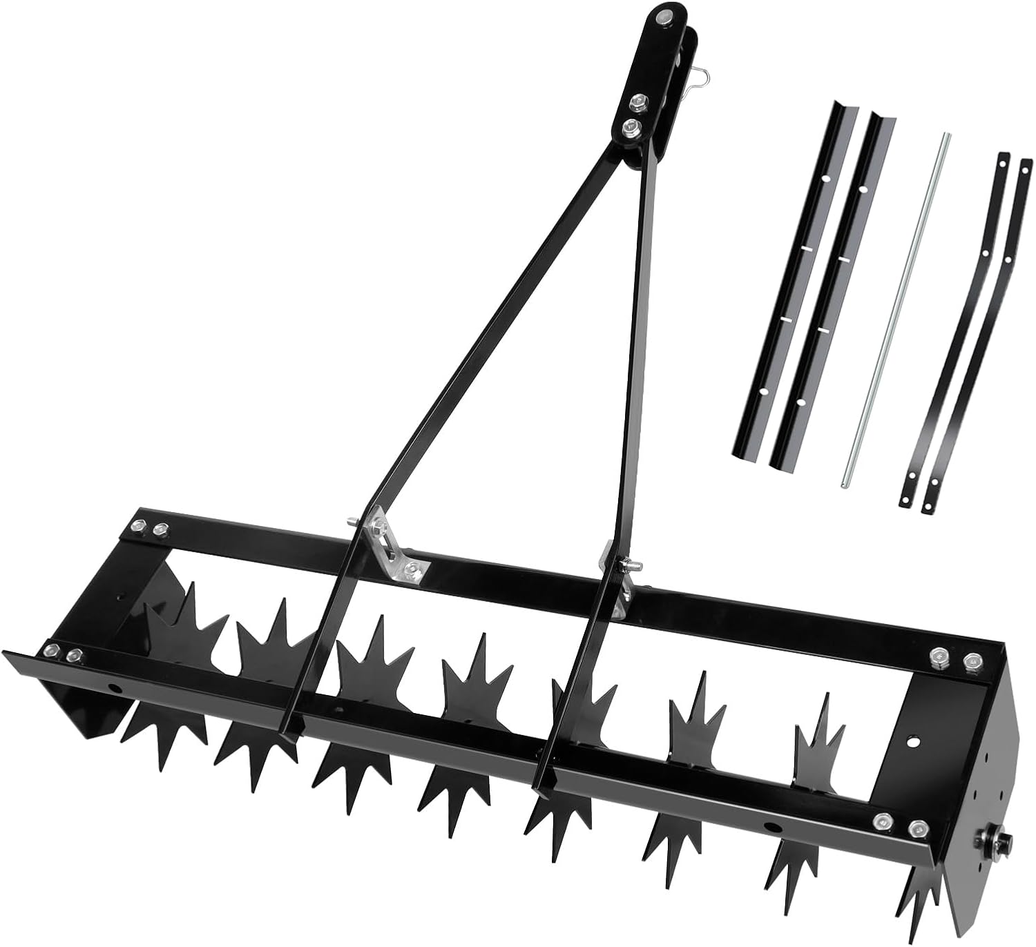 Manual Lawn Aerators Push Spike Aerator, 35 Inch Lawn Spike Aerator with 8 Star Shape Steel Tines Up to 2.5 Inches Deep, for Lawns, Courtyards-Black