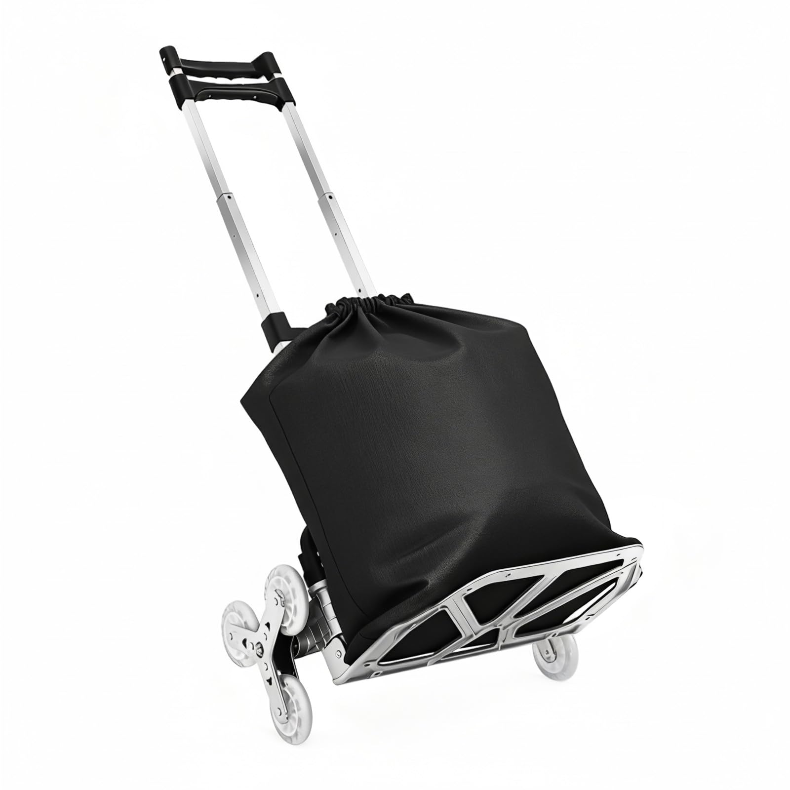 Carretilla plegable para escalera, hasta 75 kg, carretilla de aluminio, carretilla con 2 ruedas triangulares giratorias, incluye cuerda de fijación, carretilla de mano