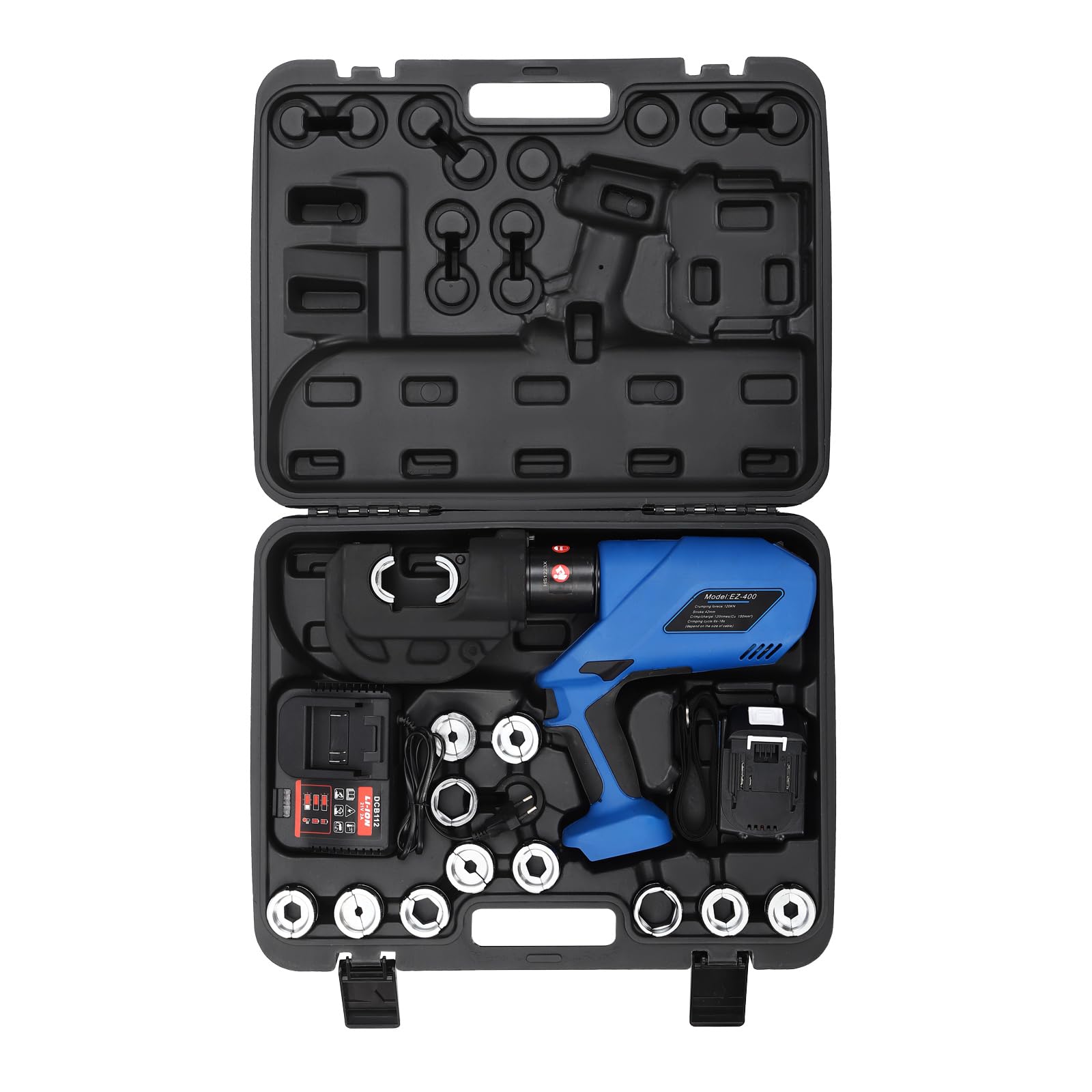 EZ-400 Pince hydraulique électrique rechargeable 16-400 mm², kit de pinces hydrauliques électriques, pince à sertir, testeur de tension à piles