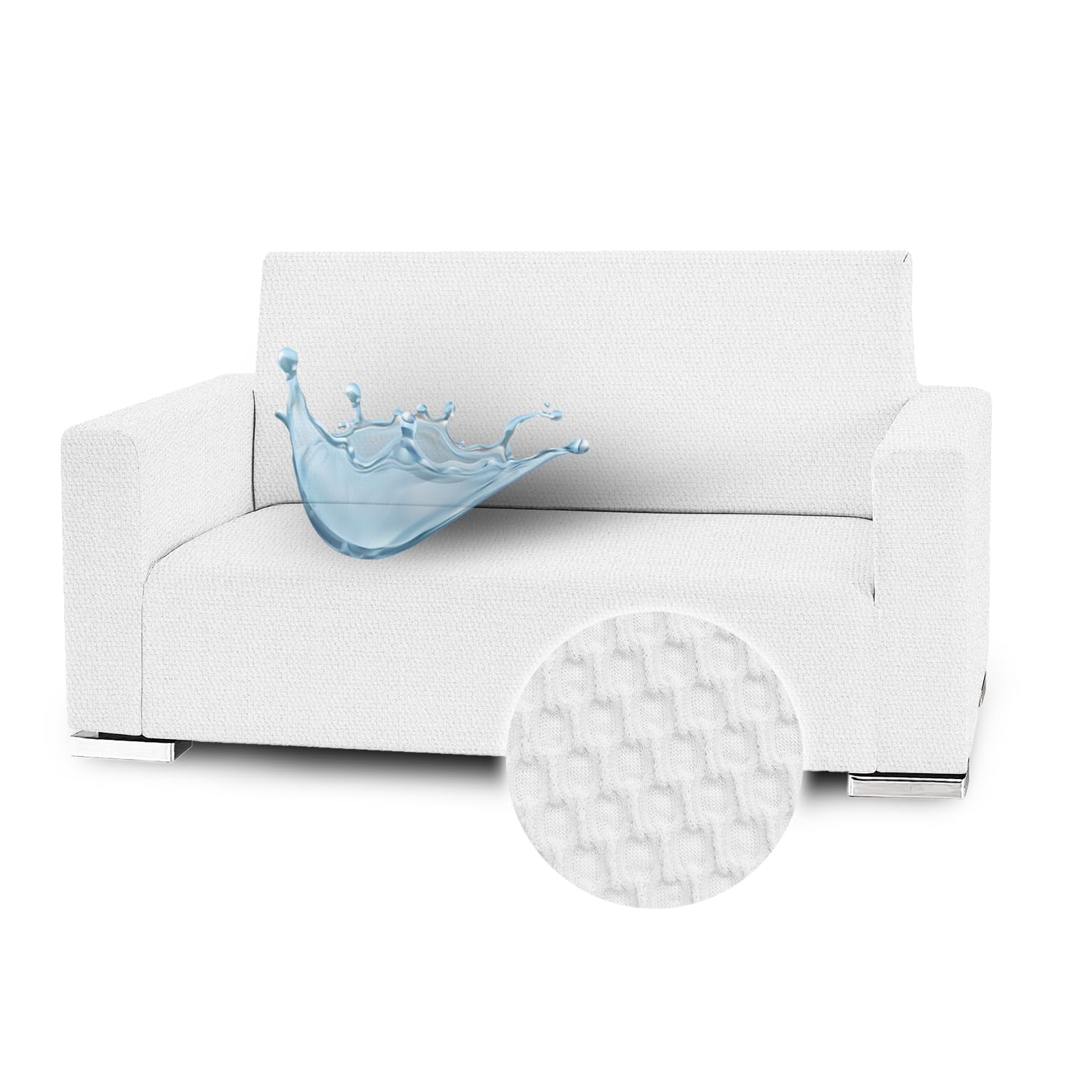 Banzaii Copridivano 3 Posti Elasticizzato Impermeabile Bianco Antimacchia con Braccioli Sagomati, Made in Italy