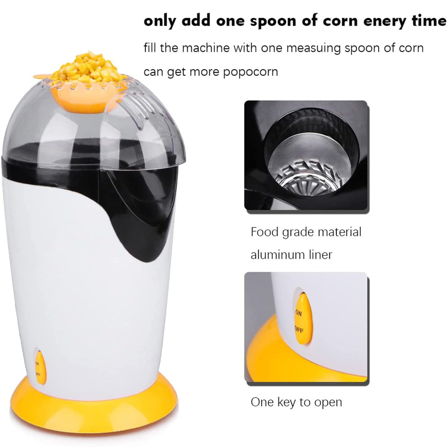 Macchina per Popcorn, Macchina per Popcorn elettrica per Mini Popcorn per Uso Domestico, Macchina per Popcorn ad Aria Calda Senza Olio, con misurino e Coperchio Superiore