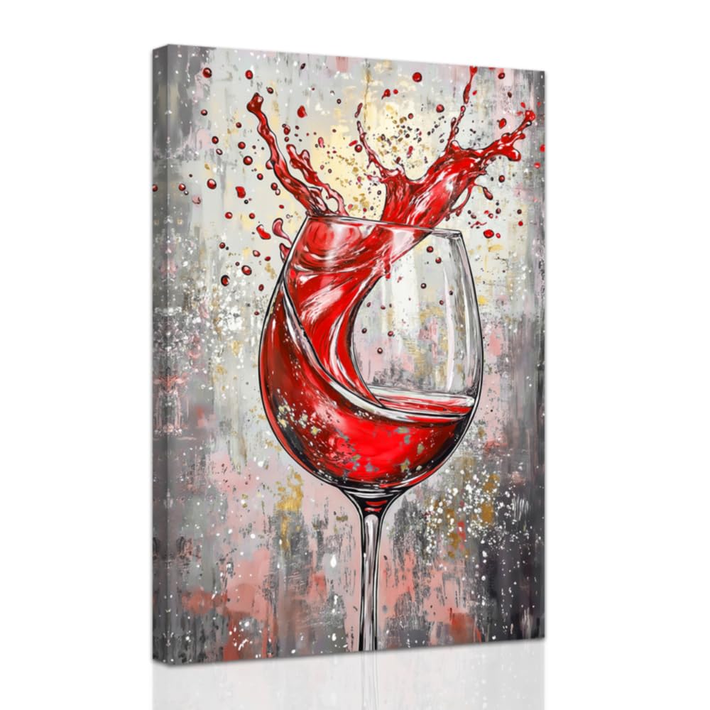 ZXHYWYM Wine Canvas Wall Art for Kitchen Prints Red Wine Glass Picture Modern Kitchen Restaurant Dinning Room Bar Wall Decor Framed (30 x 45 cms)