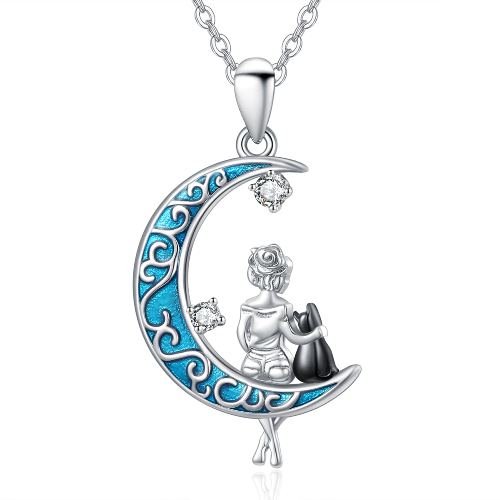 KINGWHYTE Animal Necklace 925 Sterling Silver Moon Pendant Necklace Women Animal Necklace Jewelry Birthday Anniversary Christmas Gifts for Pet Lovers