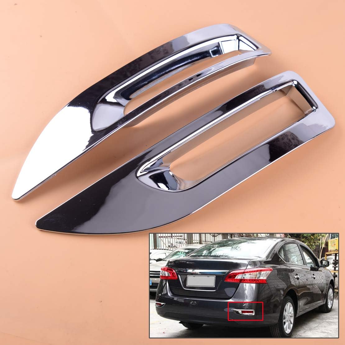 beler 2pcs Rear Bumper Chrome Fog Light Lamp Trim Frame Cover Molding Fit for Nissan Sentra Sylphy 2013-2015