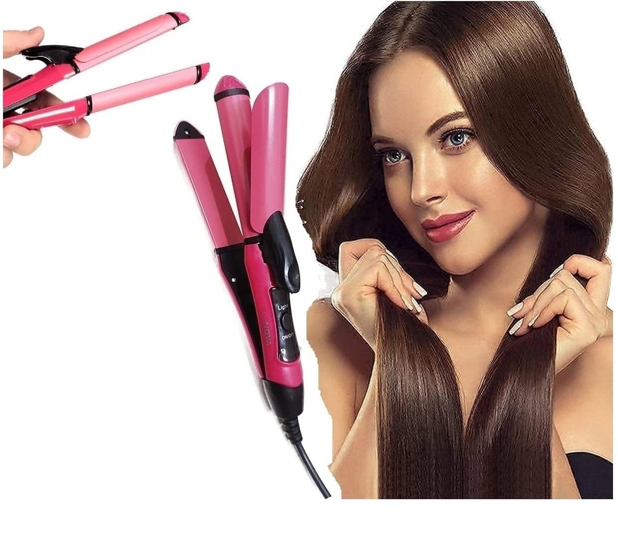 TE TULSI ENTERPRISES Hair Straightener And Curler 2 in 1 (Pink)(Straightener&Curler For Women & Men)-image-39