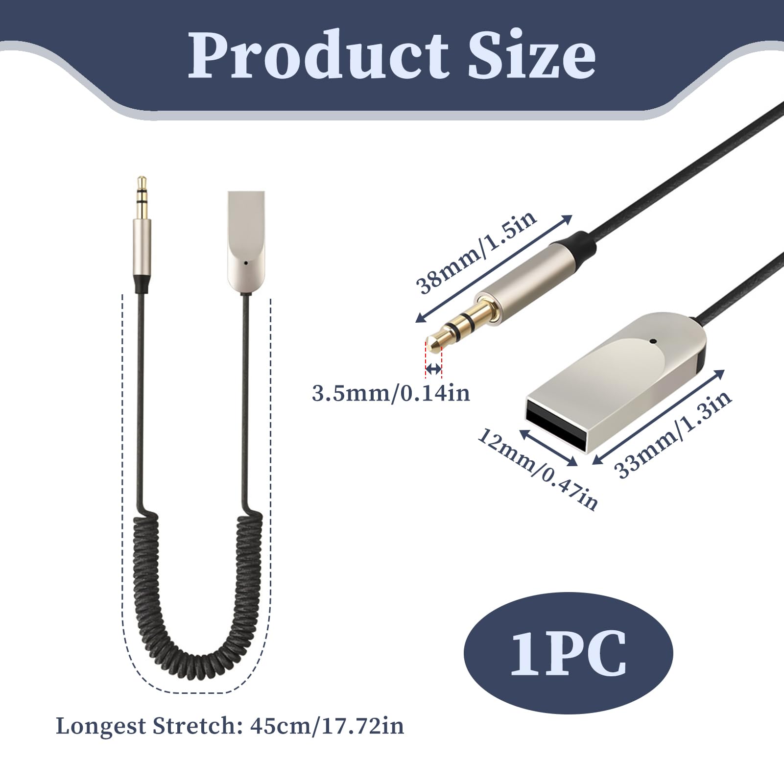 Ricevitore Bluetooth 5.4 per Auto con Jack 3.5mm, Adattatore AUX Bluetooth USB con Microfono, Audio Wireless per Auto, Vivavoce per Chiamate, Altoparlanti Stereo, Cuffie, Cavo Estensibile, Universale