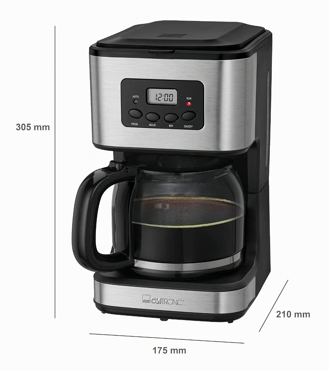 Clatronic KA 3642 Cafétera Programable Eléctrica de Goteo Automática, 900 W, Acero inoxidable, Gris/Negro