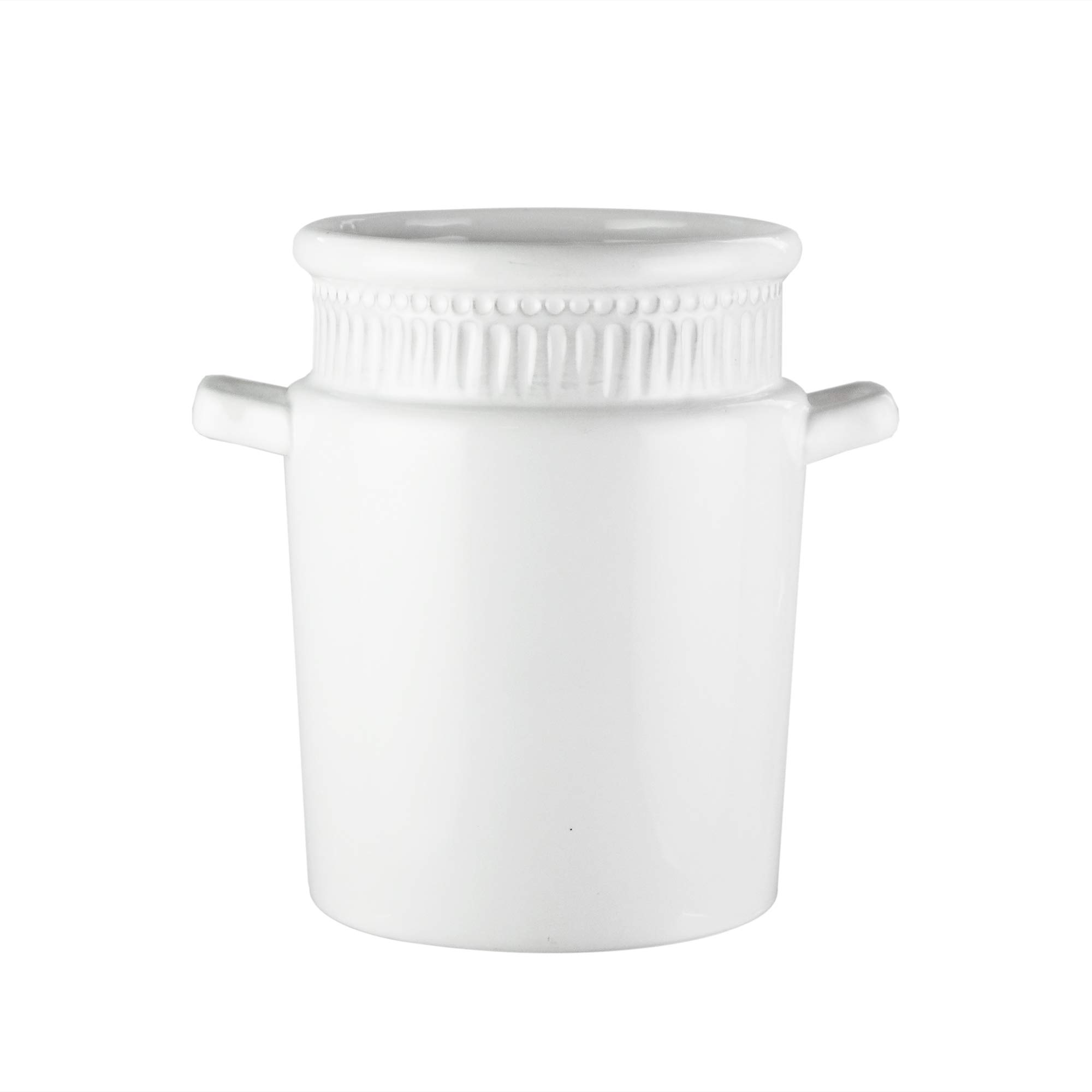 American Atelier Bianca Ridge Ceramic Utensil Holder with Handles, White