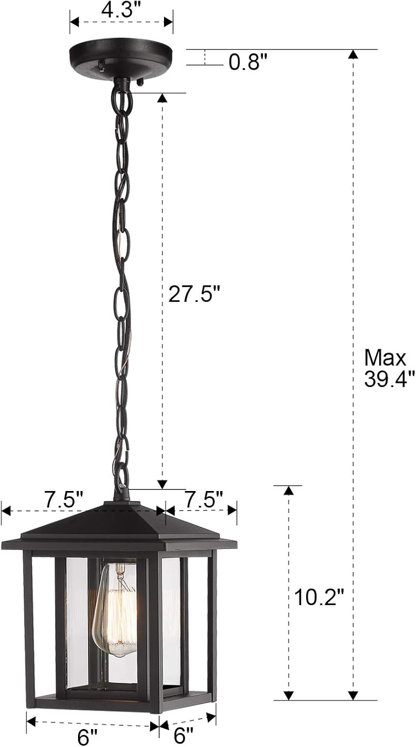 Blасk Frіdау - 40% оƒƒ Zeyu Outdoor Pendant Light, Exterior Hanging Light Fixtures for Hallway Porch, Black Finish with Clear Glass, 1951-H BK