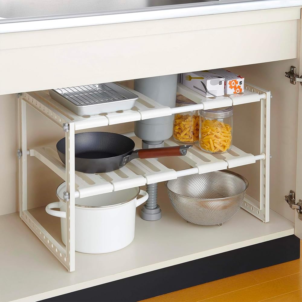Avilia Scaffale Sottolavello con 2 Ripiani, Organizzatore Cucina e Bagno, Multifunzione, Alluminio Bianco 31x49.8x7cm