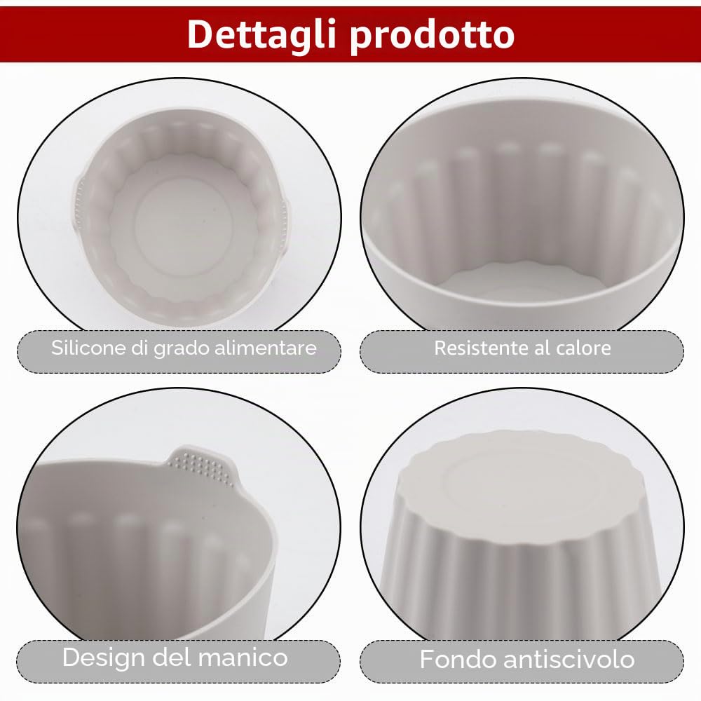 6 Pezzi Pirottini per Friggitrice ad Aria, Pirottini Silicone Senza BPA, Stampo per Uova in Silicone Antiaderente, Riutilizzabile Stampi per Muffin per Cupcake, Budini, Gelatina (Grigio + Blu + Nero)