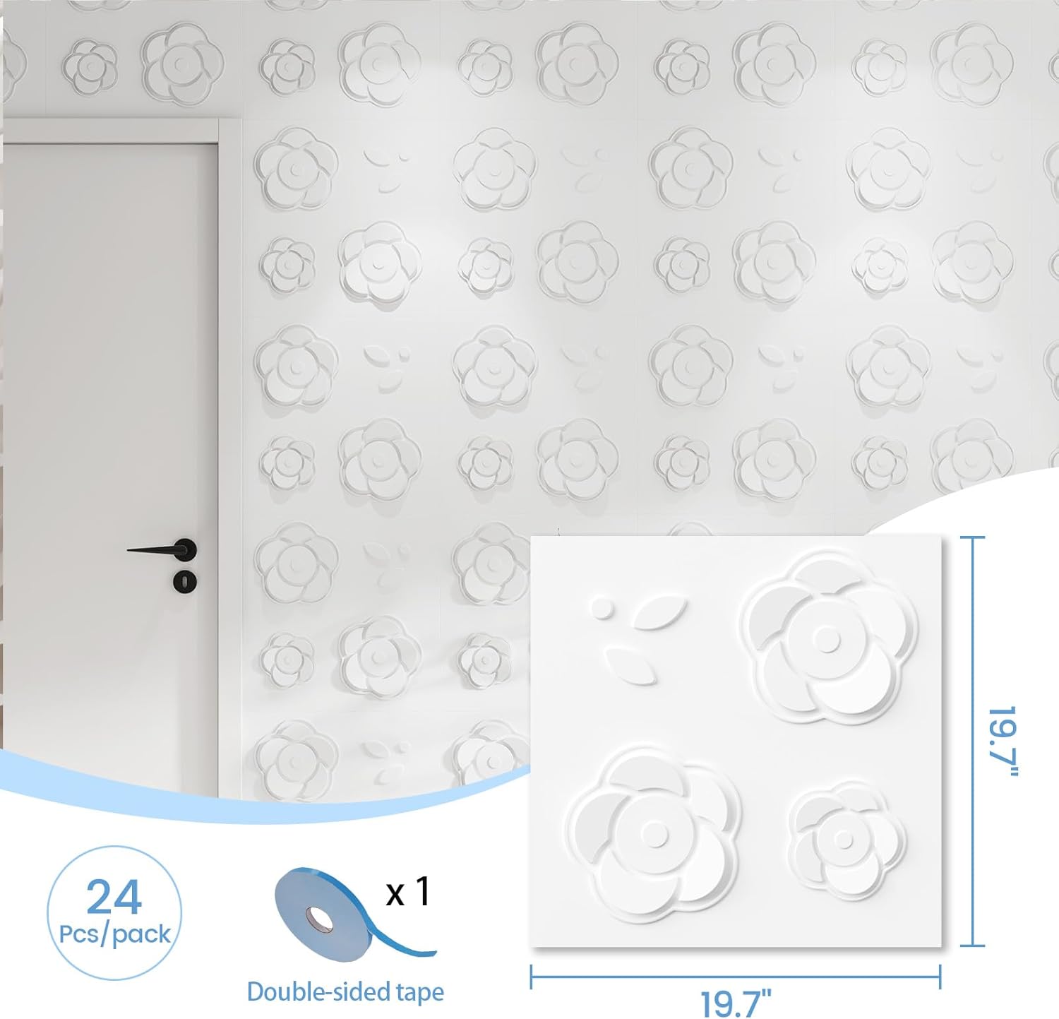 24 PCS Decorative 3D Wall Panels, 19.7" X 19.7" Floral Wall Panels for Interior Wall Decor, Minimalist Modern Pastoral Style Ideal for Bedroom Headboards Living Room Cover 64 Sq.Ft.