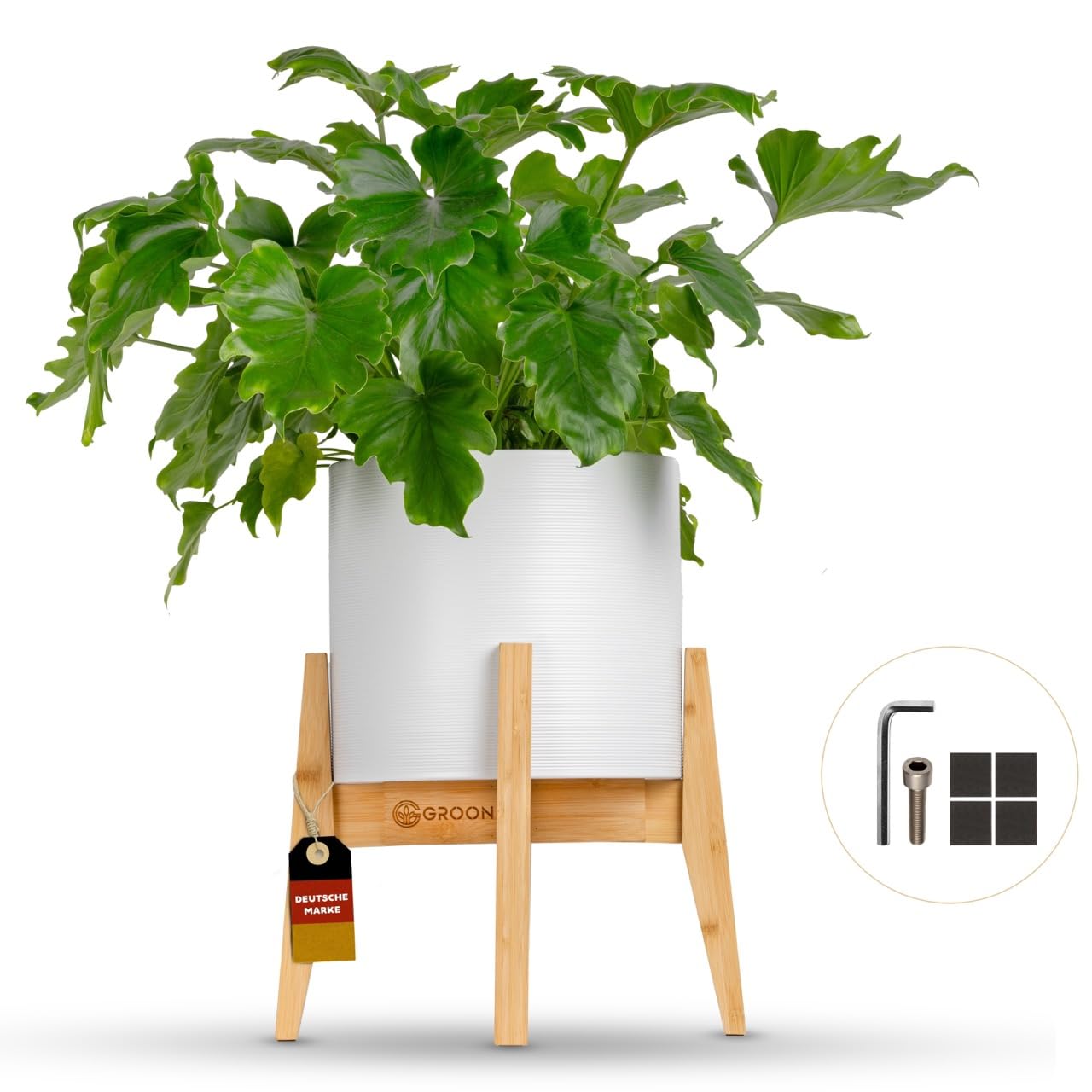 Groon® Blumenständer Holz - Verstellbarer Premium Pflanzenständer für 20-30 cm große Pflanzentöpfe - hellbrauner Blumenhocker Pflanzenregal Pflanzenhocker aus Bambus - plant stand indoor und outdoor
