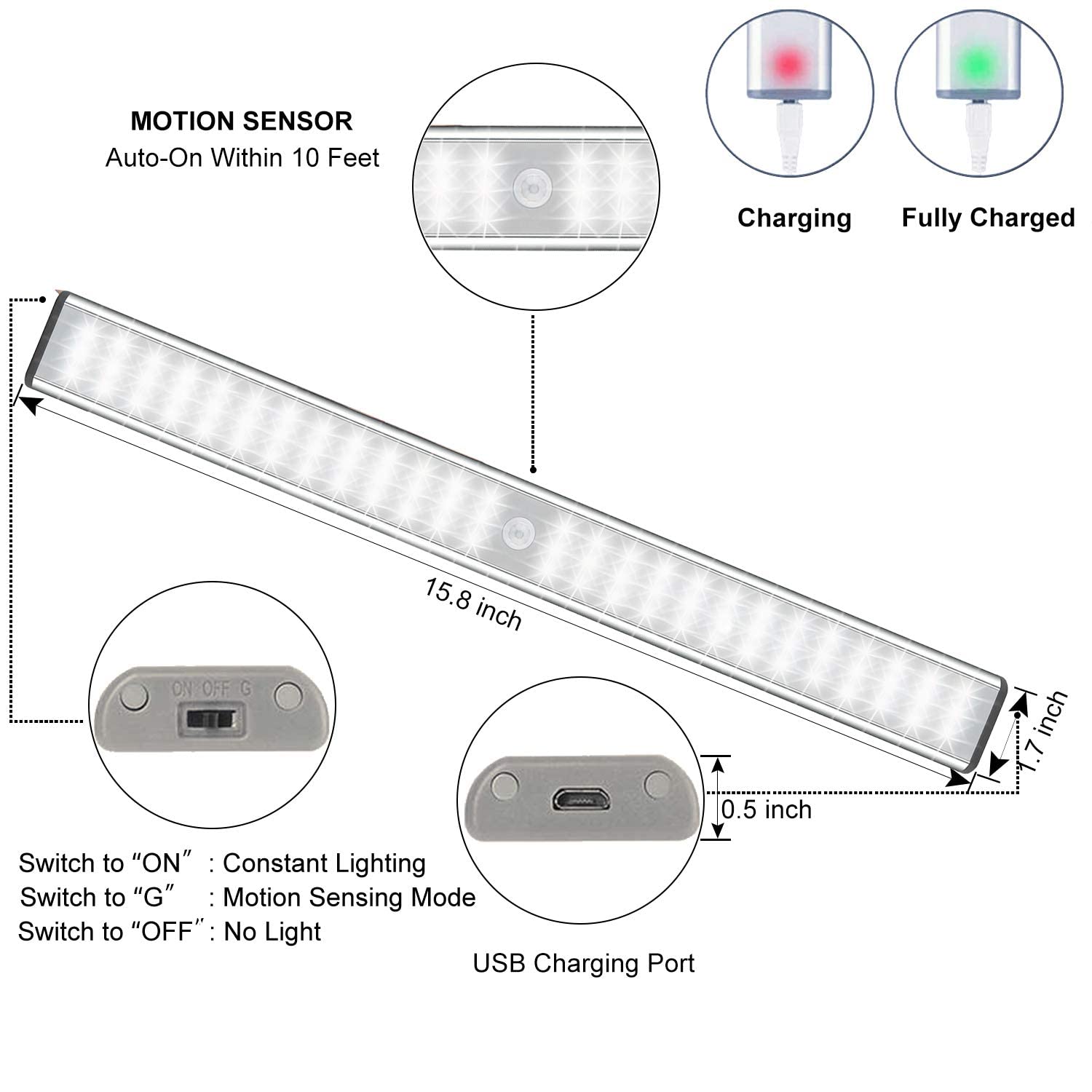 78 LED Rechar able Sensor de movimiento Bombillas de armario Operado Inalámbrico Movimiento Nightlight Portátil Mag tic Seguridad Armario Luz Stick Up Sensor de movimiento Luces de noche