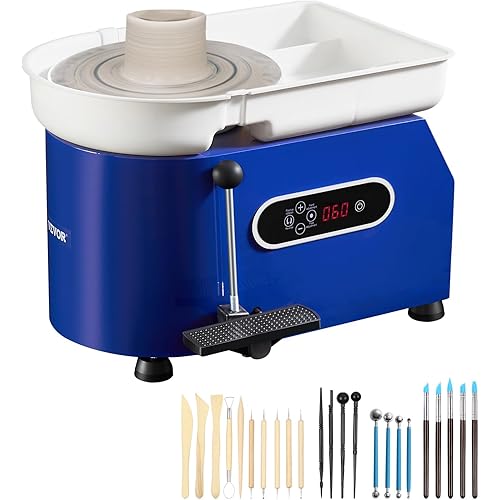 VEVOR 11in Pottery Wheel for Adults Beginners, 450W Ceramic Wheel Forming Machine With LCD Touch Screen, Adjustable 60-300RPM Speed Handle and Foot Pedal Control, 32PCS Accessory Tools Kit, Craft Gift