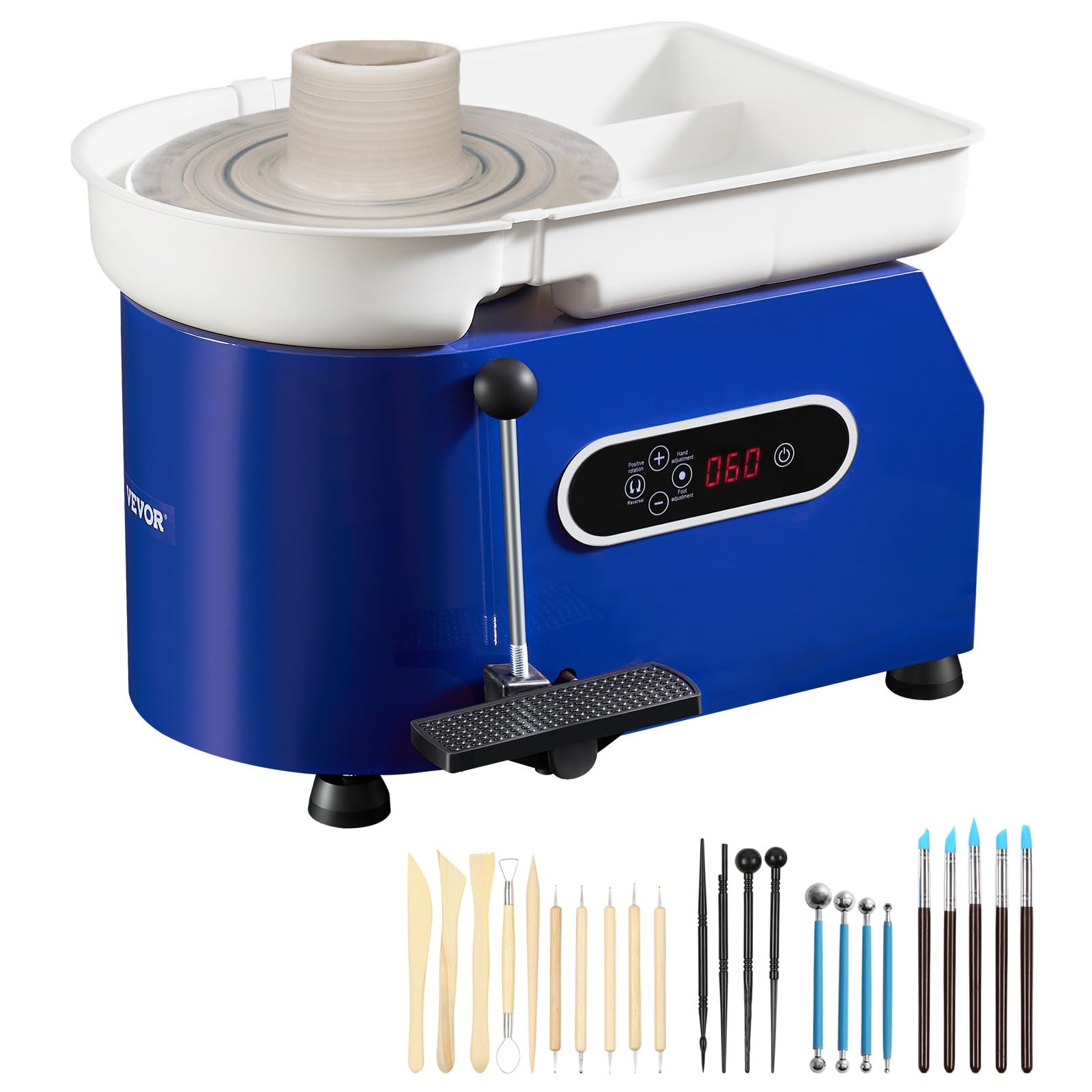 VEVOR 11in Pottery Wheel for Adults Beginners, 450W Ceramic Wheel Forming Machine With LCD Touch Screen, Adjustable 60-300RPM Speed Handle and Foot Pedal Control, 32PCS Accessory Tools Kit, Craft Gift