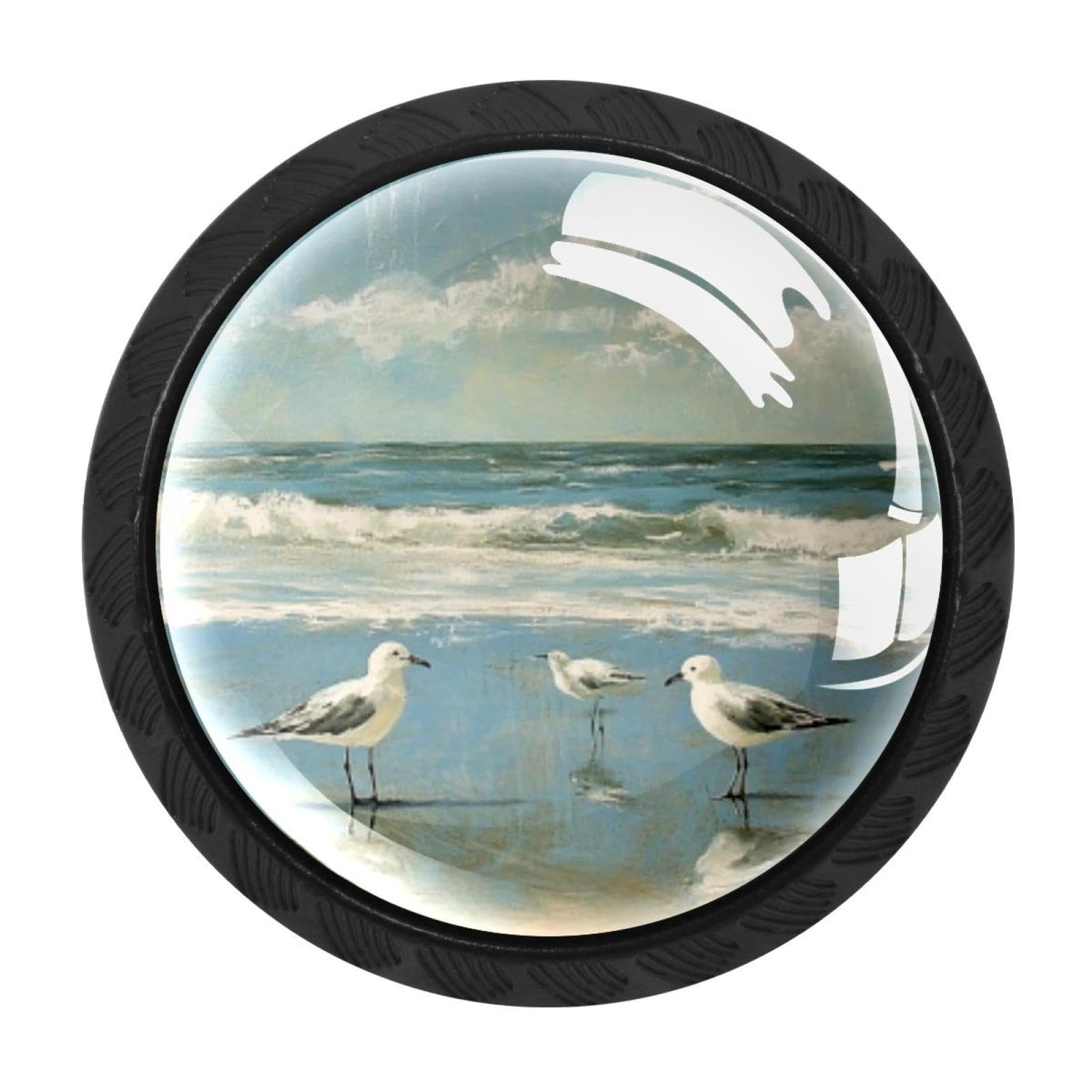 CHENZZZZ Beach Birds East Coast Ocean (2) Drawer Knobs 4 Pack Crystal Dresser Knobs 35mm Glass Cabinet Knobs for Home Office Bathroom
