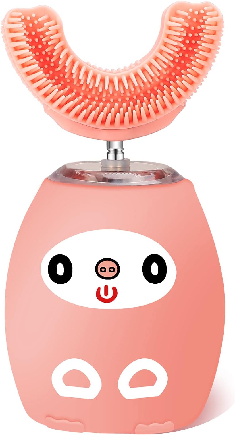 Ziliny Kids U Shaped Electric Toothbrush, Kids Automatic Timer Tooth Brush, Ultrasonic Automatic Toothbrushes with 3 Cleaning Modes, Waterproof Auto Toothbrush for Children Toddler (Age 8-15, Pink)