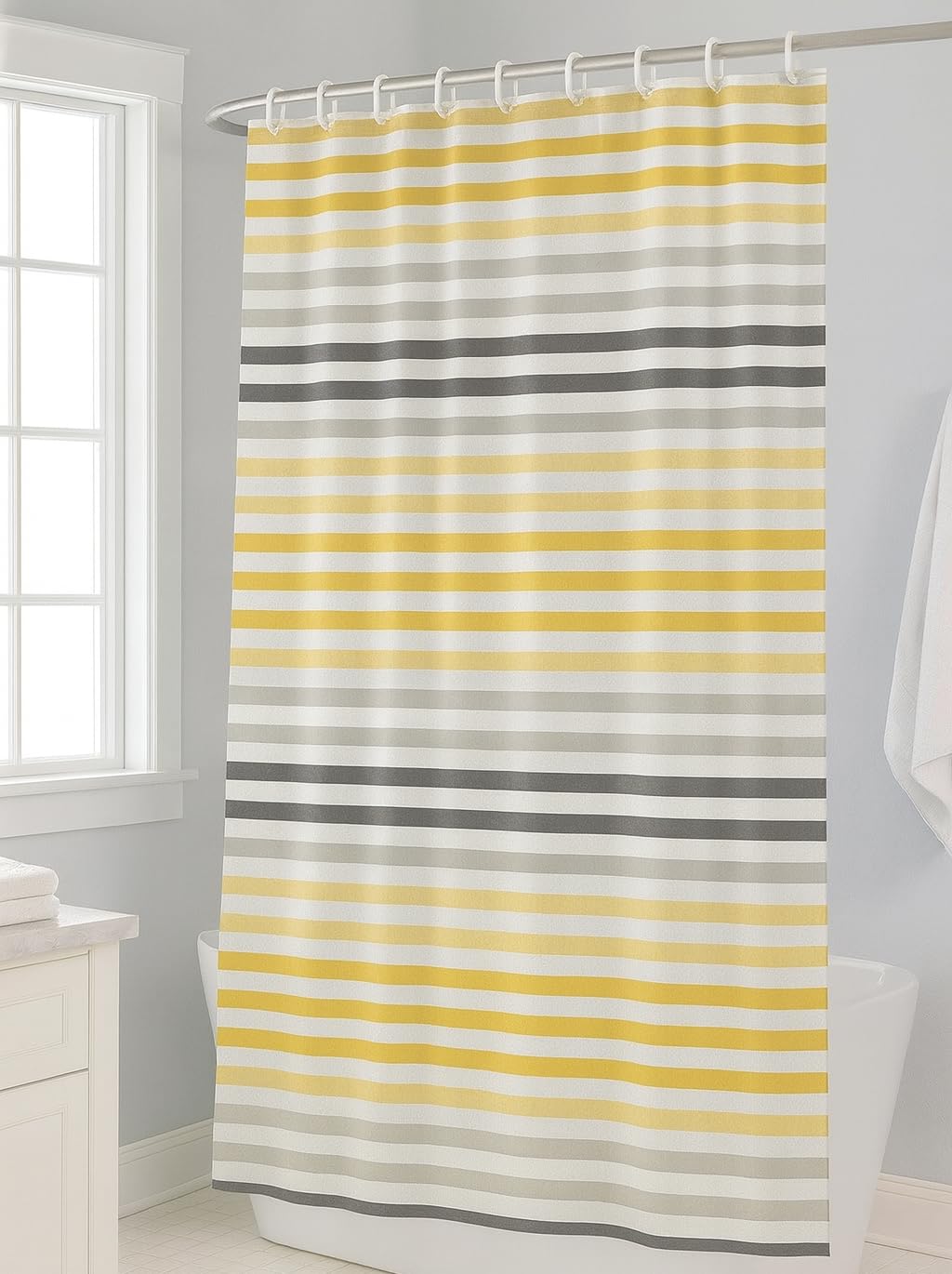 Adore Home Printed Shower Curtains Modern Designs 12 Ring Hooks 180x180cm, Stripes Print