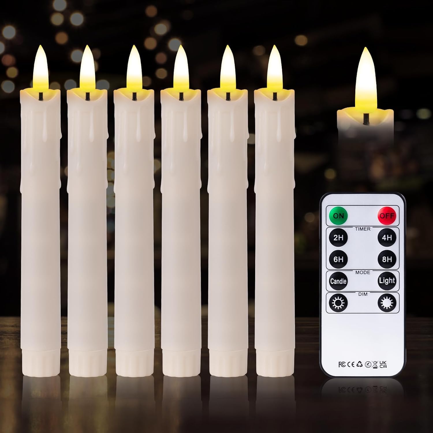 ALMEKAQUZ Flameless Flickering Taper Candles with 10 Key Remote Timer,Fake Candles,7.5Inch White Battery Operated LED Window Candles,3D Wick Led Candle Sticks for Valentine's Day/Wedding/Windows Decor
