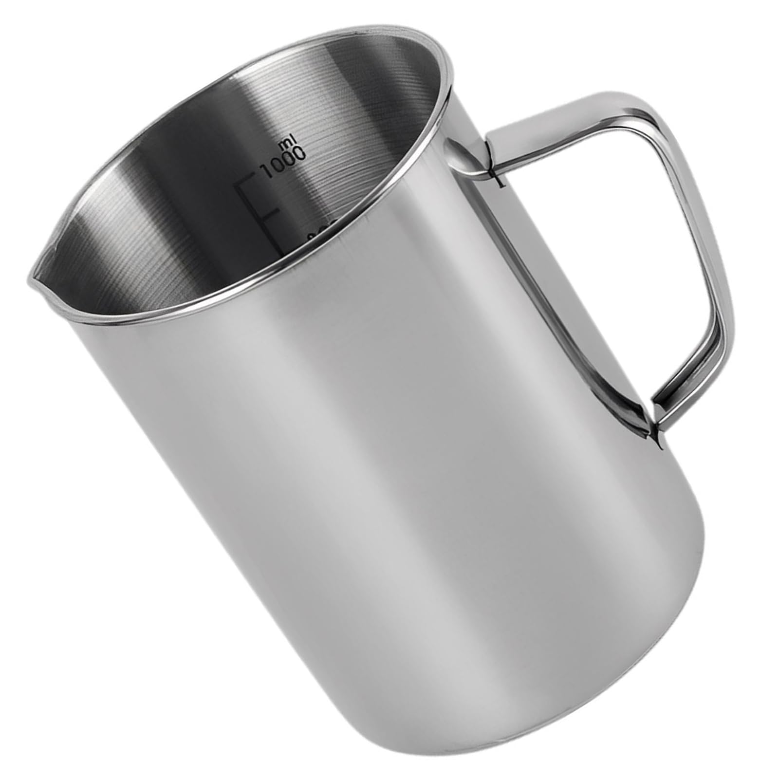 Stainless Steel Measuring Jug, 1000ml Large Capacity Metal Beaker with Handle, Precision Spout Design, Clear Internal Scale, Silver