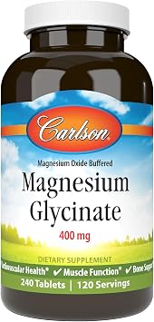 Carlson Chelated Magnesium Glycinate, 400 mg, Muscle Function, 240 Tablets