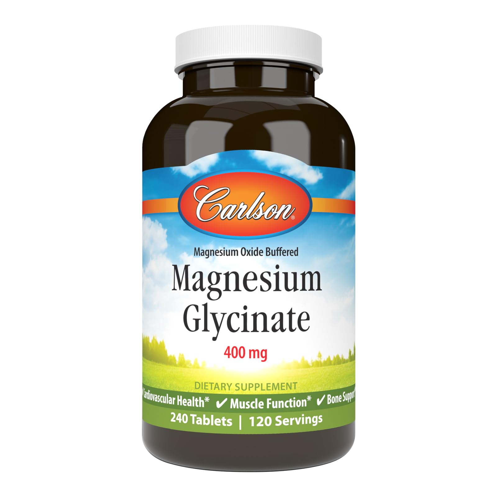 Carlson Chelated Magnesium Glycinate, 400 mg, Muscle Function, 240 Tablets 240 Count (Pack of 1)