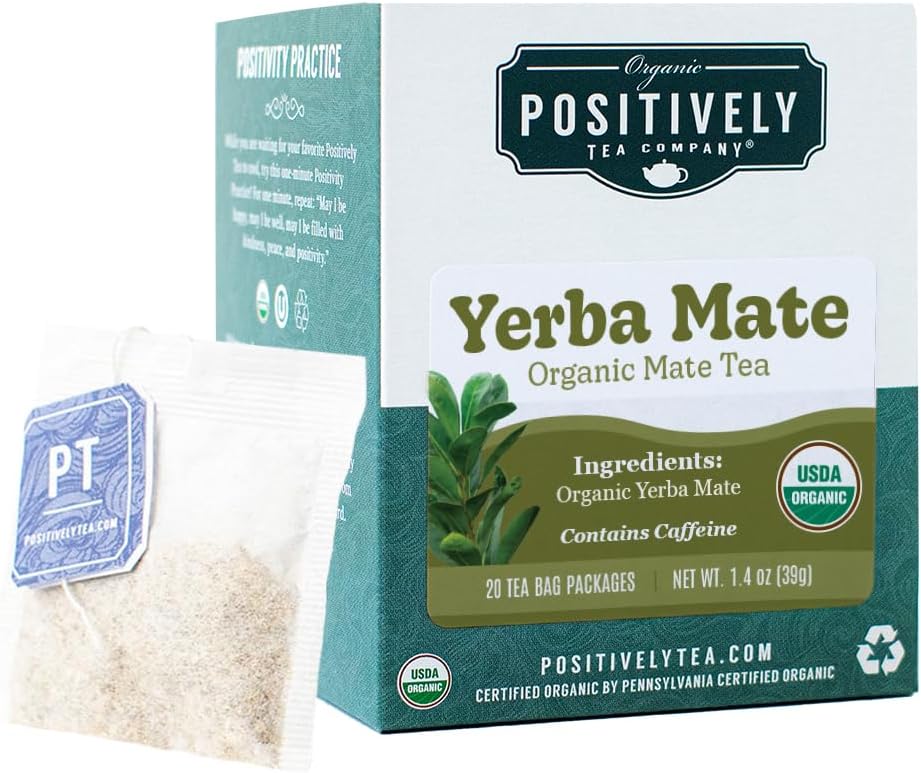 Organic Positively Tea Company, Yerba Mate Tea Bags (Unsmoked), 20 Count