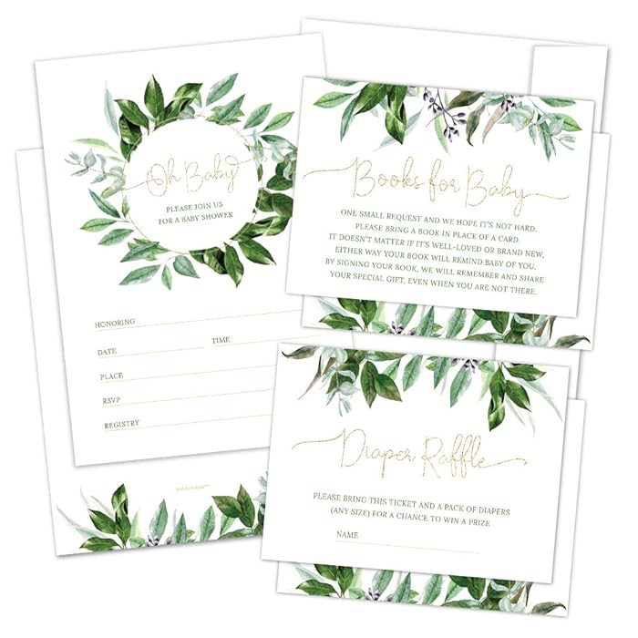 Buy Set of 25 Greenery Baby Shower Invitations, Diaper Raffle Tickets