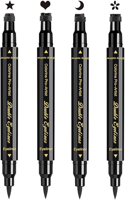 4 pack Eyeliner Stamp Set, Black Eyeliner Stamp, Waterproof Eyeliner All Day Long-Lasting Liquid Eyeliner Black & Smudge-proof Makeup Eye Liners (Heart+Flower+Star+ Moon)