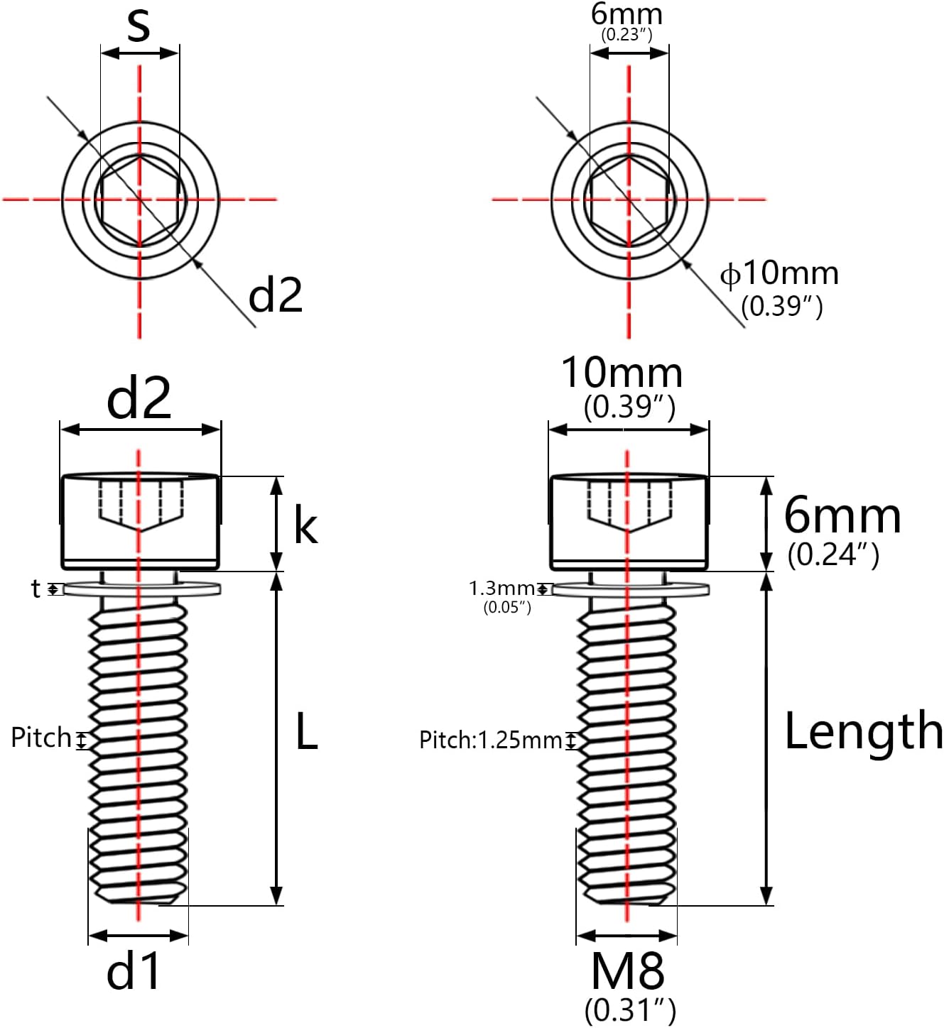 M8 x 25mm Titanium Ti Bolt with Washer for BMX Cycling Stem Pack of 6