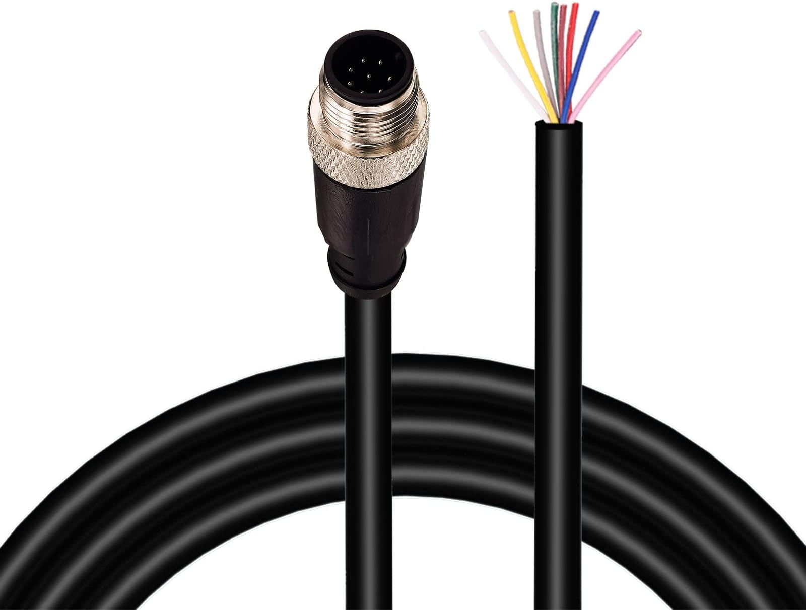 M12 Sensor Connector Aviation Cable - Male 8 pin Straight 6.5Ft/2M Aviation Socket Waterproof Electrical Cable for Industrial Automation Control,Fieldbus Module,Device Network