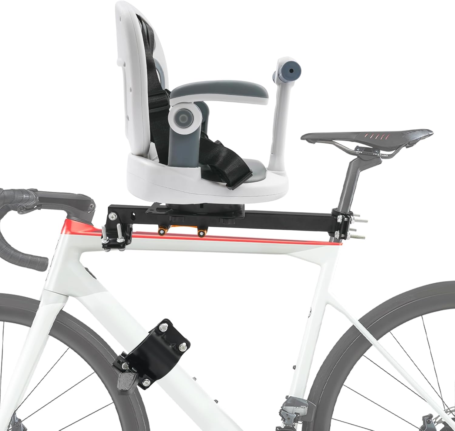 Kids Bike Seat Front Mounted Toddler Bicycle Seats for Children 6 Mo.~8 Years 360° Rotatable Front Child Carrier Bike Chair Bicycle Seats for Kids w/Foot Pedals & Handrails, 88 LBS