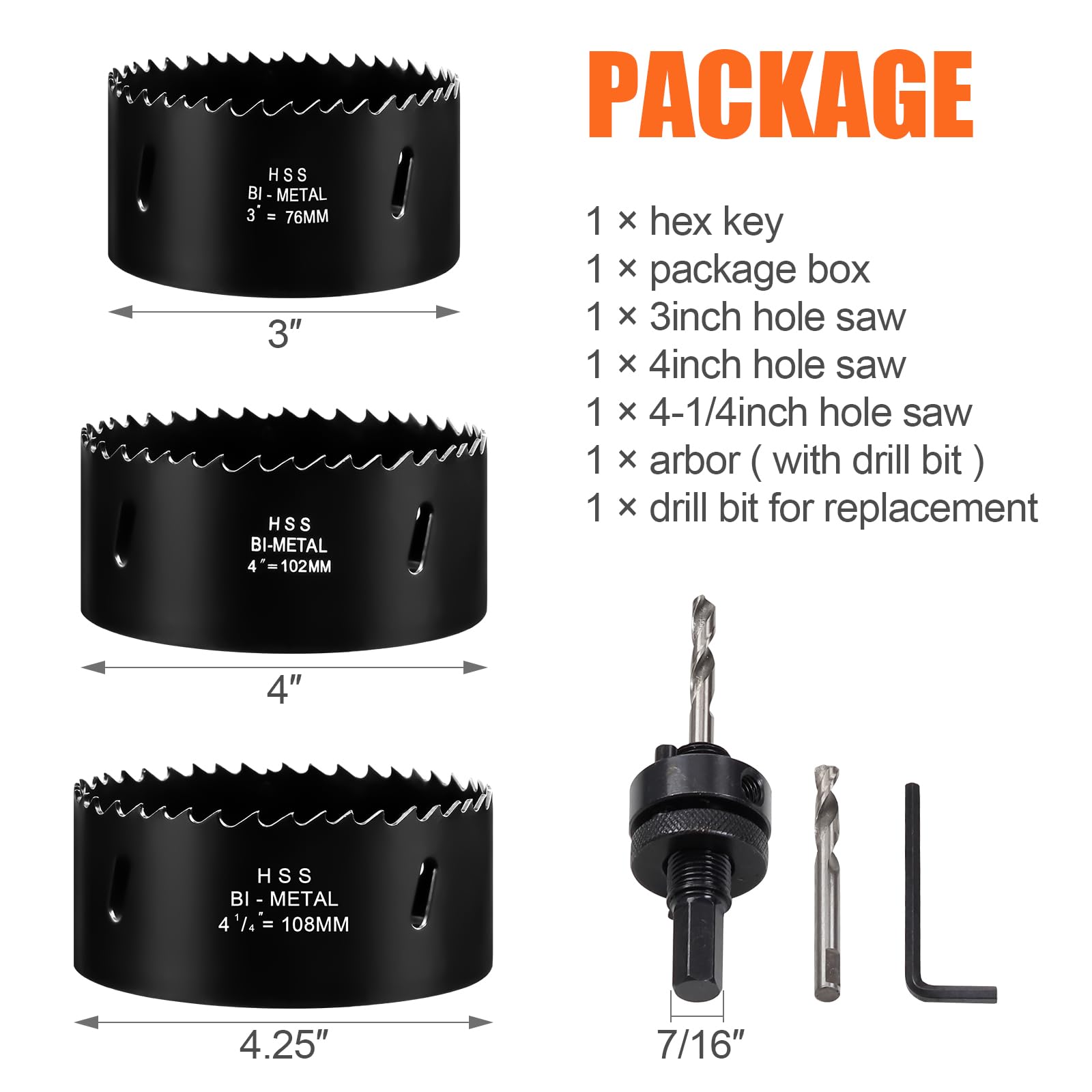 Hole Saw Kit,3PCS Hole Saw Set 76mm 102mm 108mm,Drill Bit for Metal and Wood,HSS Bi-Metal Hole Cutter with cutting Depth of 32mm for Punching Circular Holes on Ceiling Board Acrylic Panel - Image 2