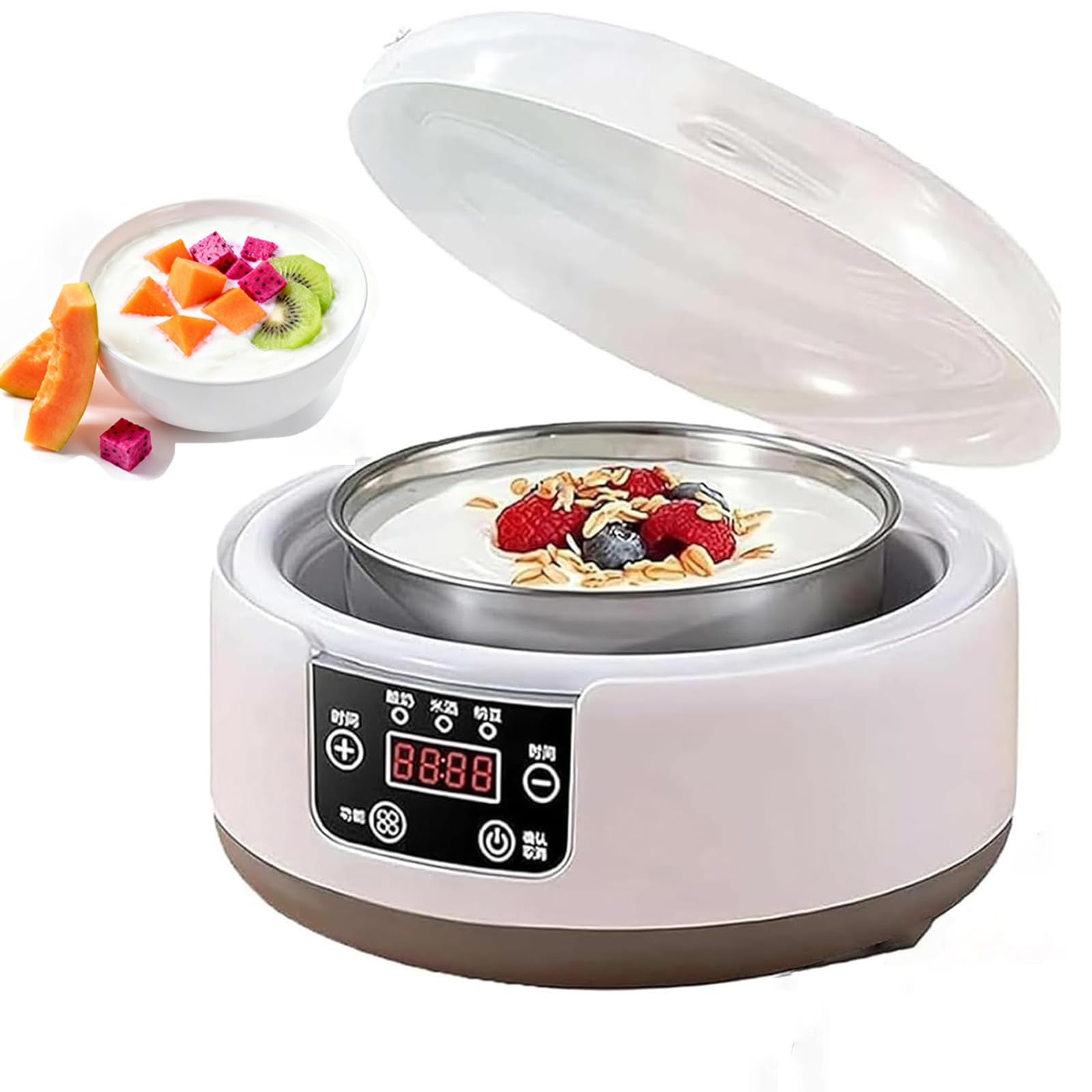 Yogurtiera Multifunzione con Vasetti di Vetro da 5 Pezzi, Yogurtiera Digitale Automatica con Controllo Costante della Temperatura e Timer, Rivestimento in Acciaio Inossidabile, Yogurt Probiotico