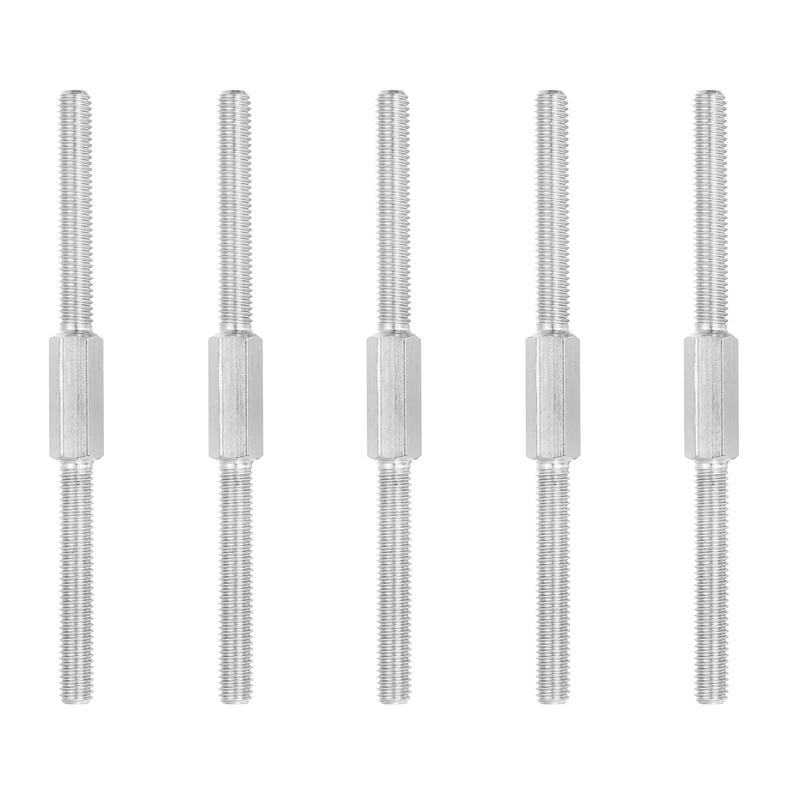 PATIKIL M6x100mm Double End Threaded Stud Screw, 5pcs 304 Stainless Steel Hex Bolt Left and Right Hand Threaded Rod Bar Adapter for Furniture Hardware, House Maintenance