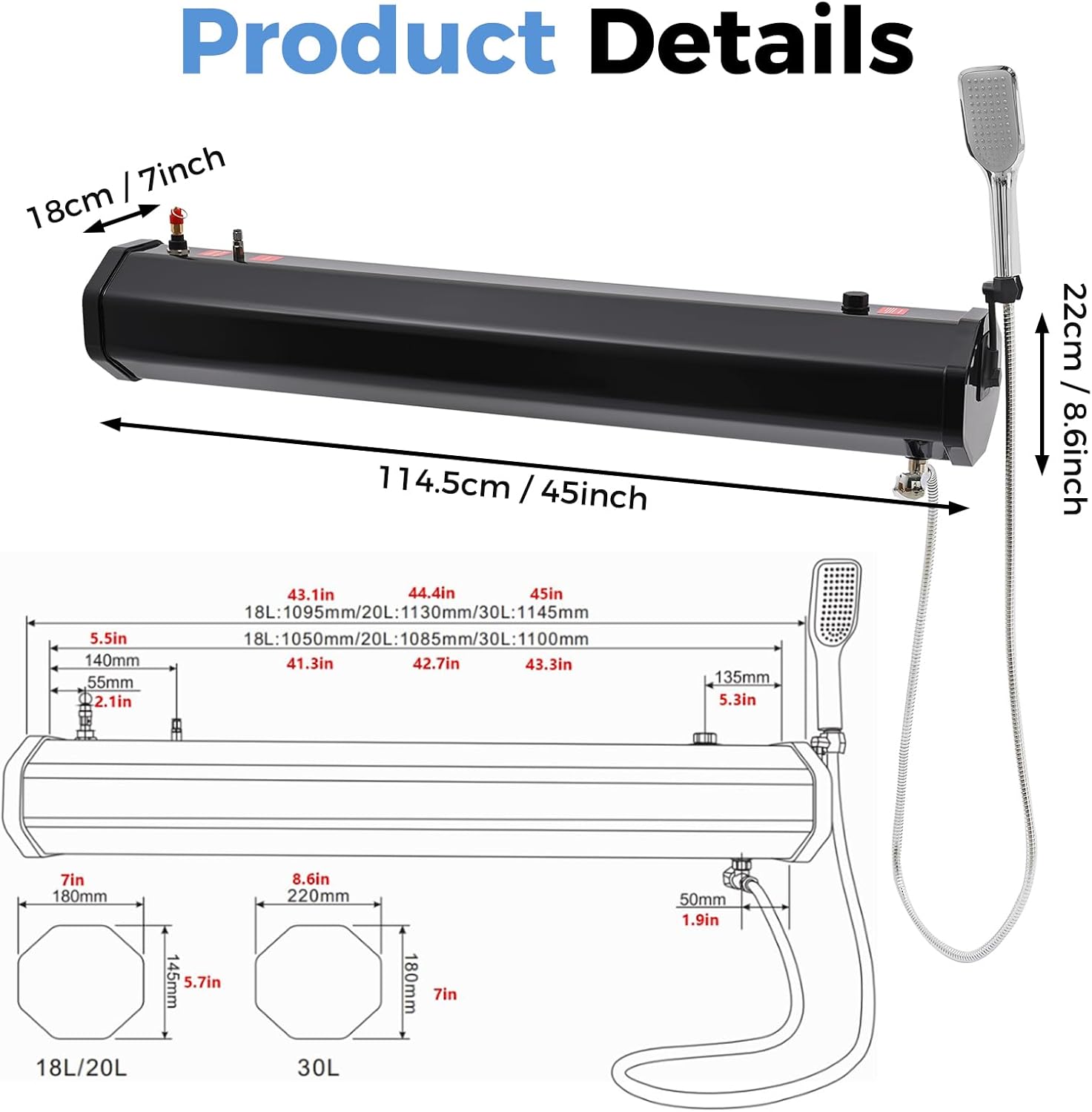 Road Camping Shower Pressurized Water Tank, Portable Camping Showerhead Handheld with Storage Bag Device for Overlanding, Water Store, Outdoors Activities Compatible