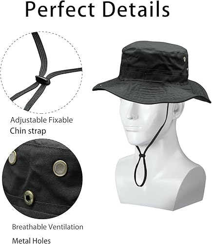 Miniatura 4 de Sombrero de camuflaje Boonie para hombres y mujeres, sombreros tácticos militares de ala ancha, UPF50+ sombreros de sol de la selva para pesca,
