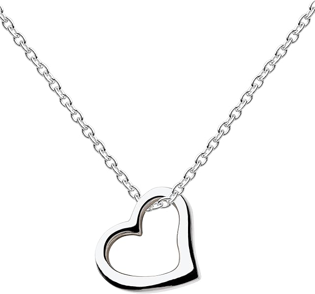 Dew Sterling Silver Open Heart Necklace of Length 45.7 cm