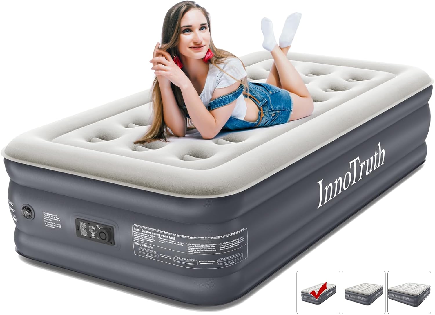 InnoTruth Twin Air Mattress with Built in Pump, Blow up Mattresses, 18″ Raised Blow Up Colchones Inflables Airbed for Guests & Home, Ideal for Home Use and Outdoor Camping, 300lb Weight Capacity
