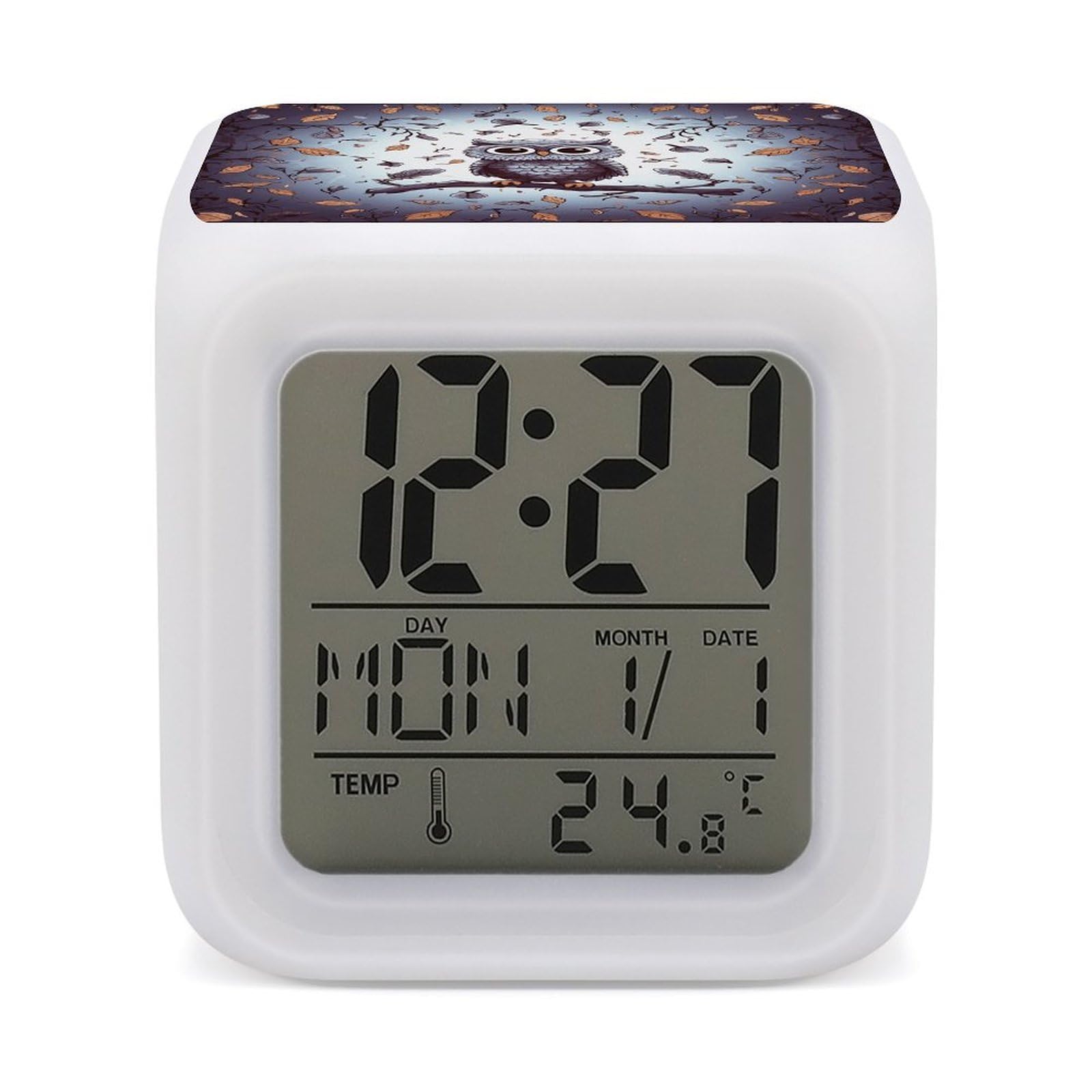 VstaDank Owl Tree Branches Alarm Clocks with 7 Color Changing Night Light Exquisite Bedroom Digital Clocks with LED Temperature Display Desk Clock Ok to Wake Clocks for Heavy Sleeper