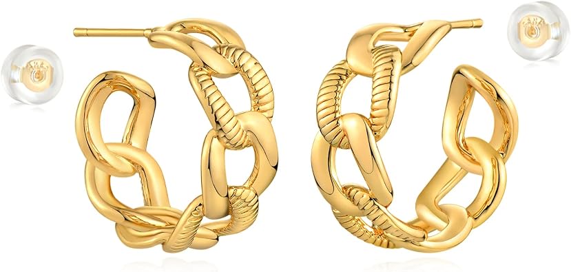 MYEARS Women Hoop Earrings Gold 14K Gold Filled Small Simple Handmade Hypoallergenic Everyday Illusion Jewelry
